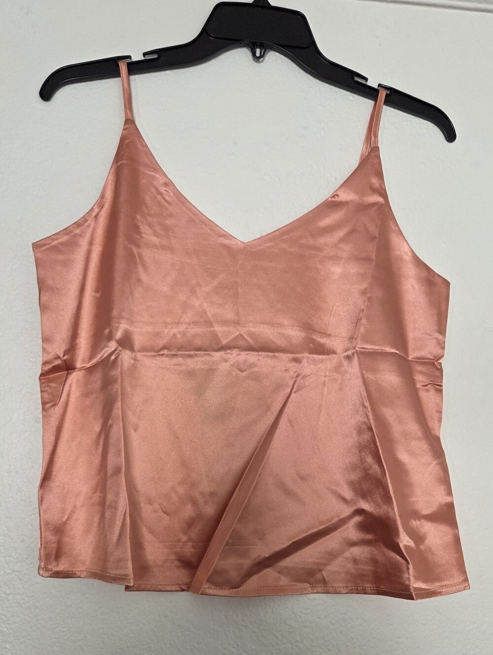 Matching Set Satin V-Neck Cami Tank Top Shorts - Rose Gold Pink Color - Size M